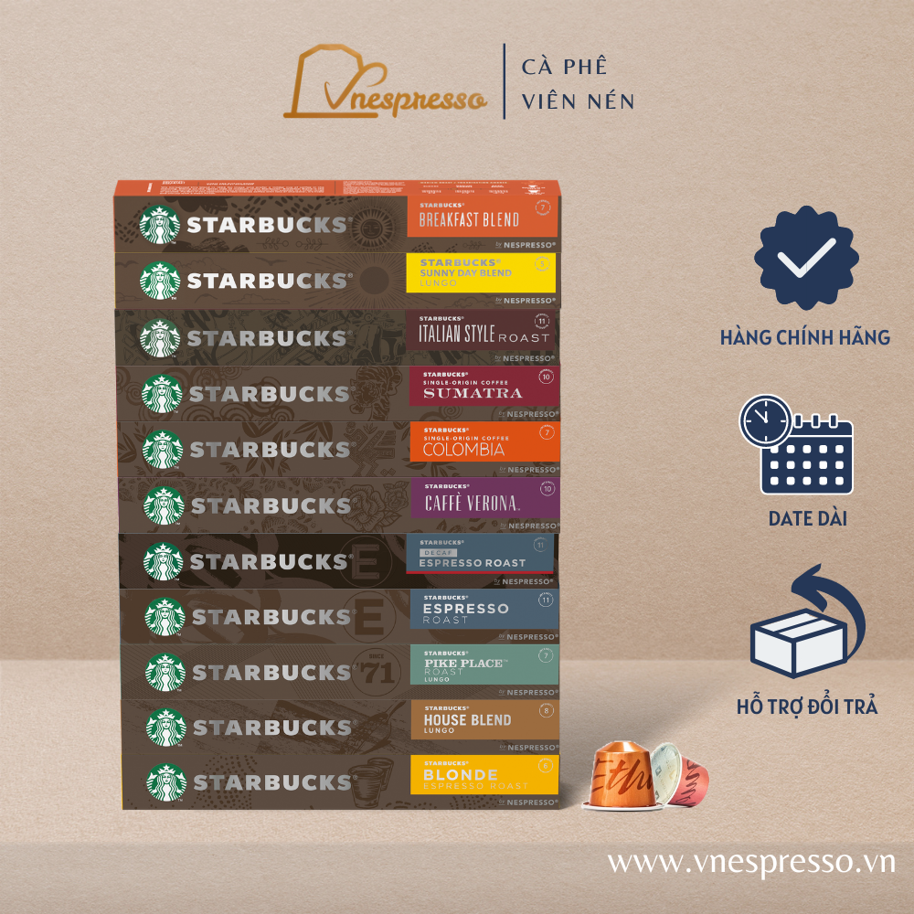 [Starbucks] Cà phê viên nén Starbuck - Dùng cho máy Nespresso - Hộp 10 viên