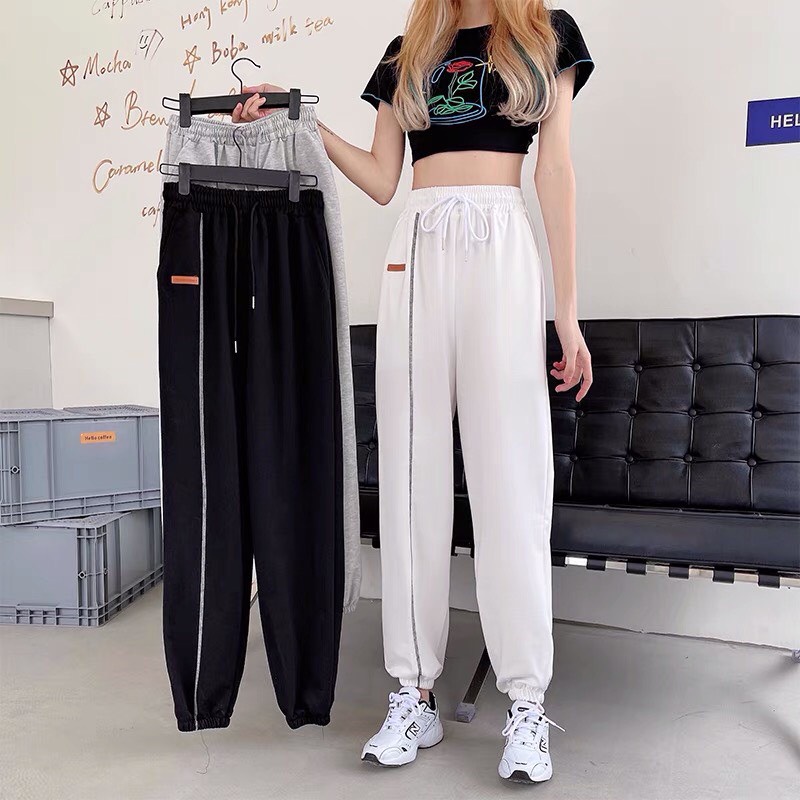 [FREESHIP + HOÀN TIỀN 50K] Quần Jogger Nữ Chaỵ Sọc Thêu Logo 🦋 Quần Nỉ Nữ Dáng Đứng 3 Màu 🦋