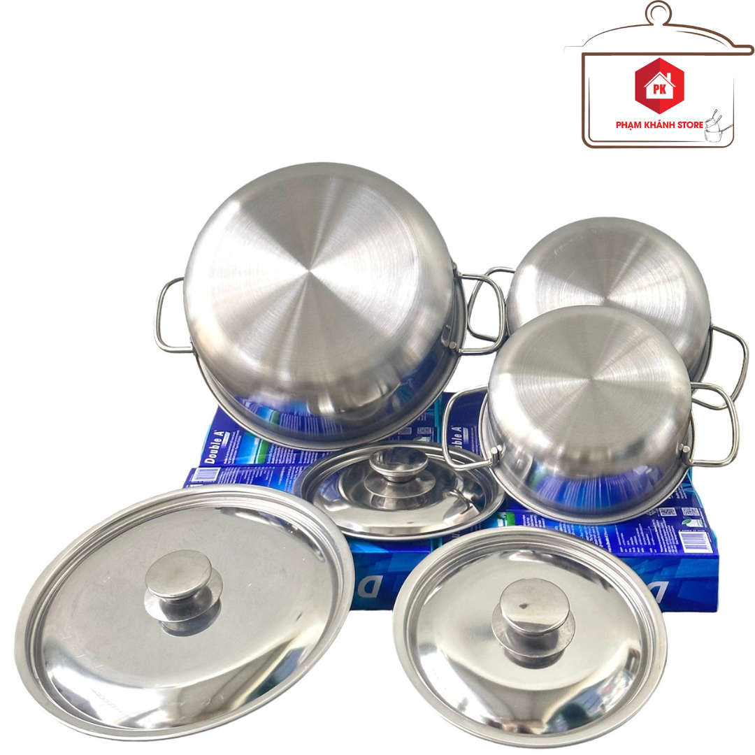 Set of 3 Sharp Stainless Steel Pots with 1 Bottom for Use with Induction Cookers