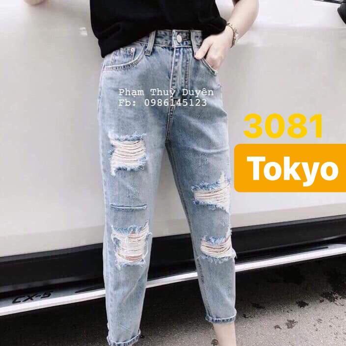 QUẦN JEAN BAGGY NỮ CHẤT BÒ XANH CẠP RÁCH LƯNG CAO NÂNG MÔNG T-3081 CAO CẤP - TOKYO FASHION