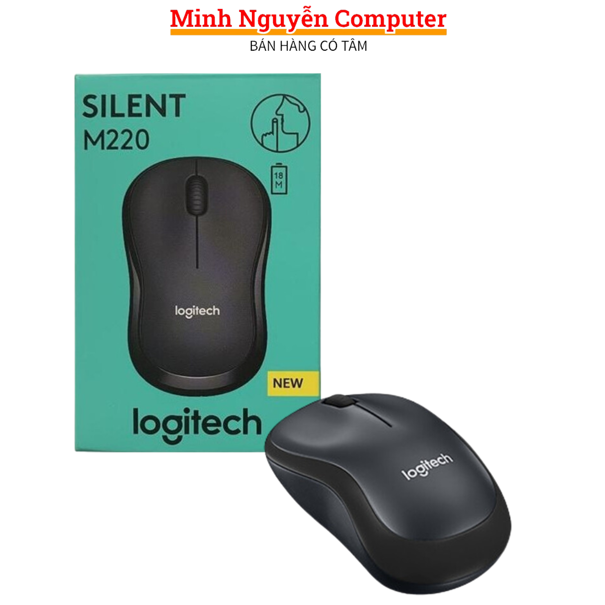 Chuột Không dây Logitech Silent M220, dùng cho máy tính PC, Laptop, Kết nối cổng USB, Tặng kèm Pin