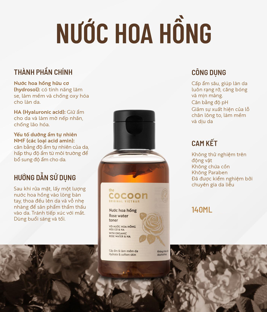 [CẤP ẨM DA] Nước hoa hồng cocoon Việt Nam 140ml