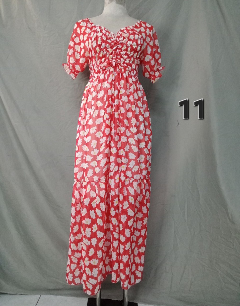 Đầm maxi voan rút ngực,đuôi cá