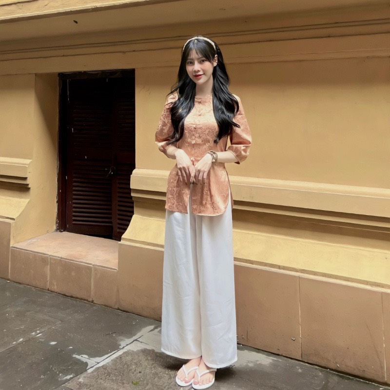 [FreeShipMax] BỘ ÁO BÀ BA LỤA GẤM TAY XÒE MẪU 2