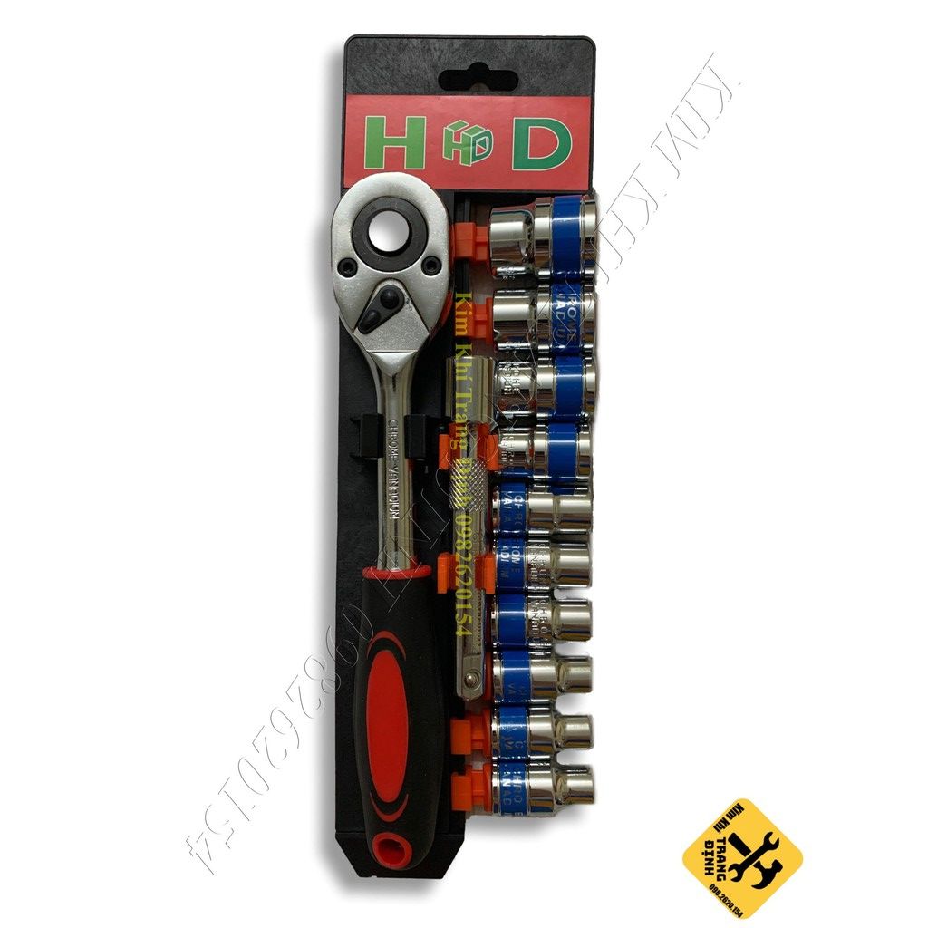 Bộ tuýp 12 chi tiết 1/2  (Cần tự động cán bọc nhựa kèm nối khẩu)