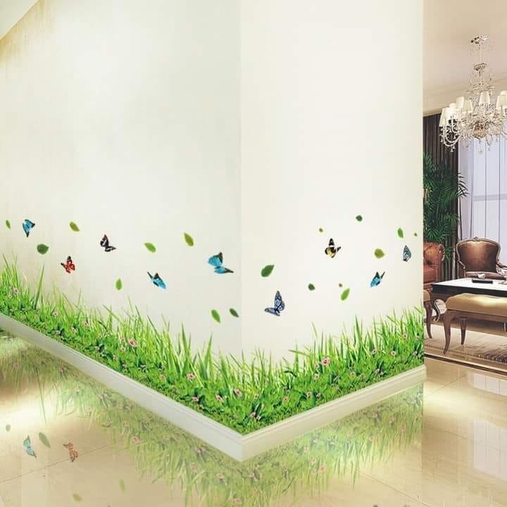 [HCM]DECAL DÁN CHÂN TƯỜNG CỎ XANH VÀ BƯỚM