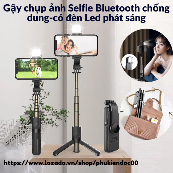 Gậy chụp ảnh Selfie đèn LED Bluetooth Q02S kèm chân đế Tripod đa năng 4 trong 1 gấp gọn bỏ túi