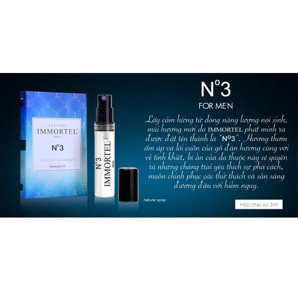 Nước hoa nam IMMORTEL No 3 chai xịt 3 ml Eau De Parfum