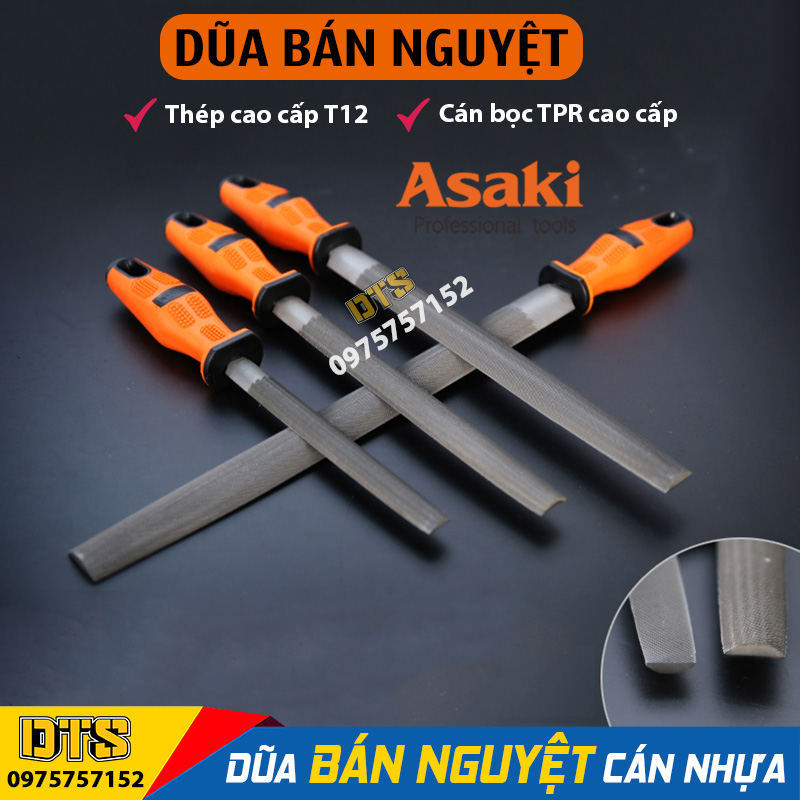 Dũa mài kim loại thép nguyên khối T12 hãng Asaki 8'' 10'' - Giũa sắt mịn mài đa năng cầm tay nhựa TPR chống trơn trượt, dũa hợp kim cao cấp, dũa dẹp tròn vuông bán nguyệt tam giác, giũa kim loại, dũa to, dũa kim loại dũa sắt
