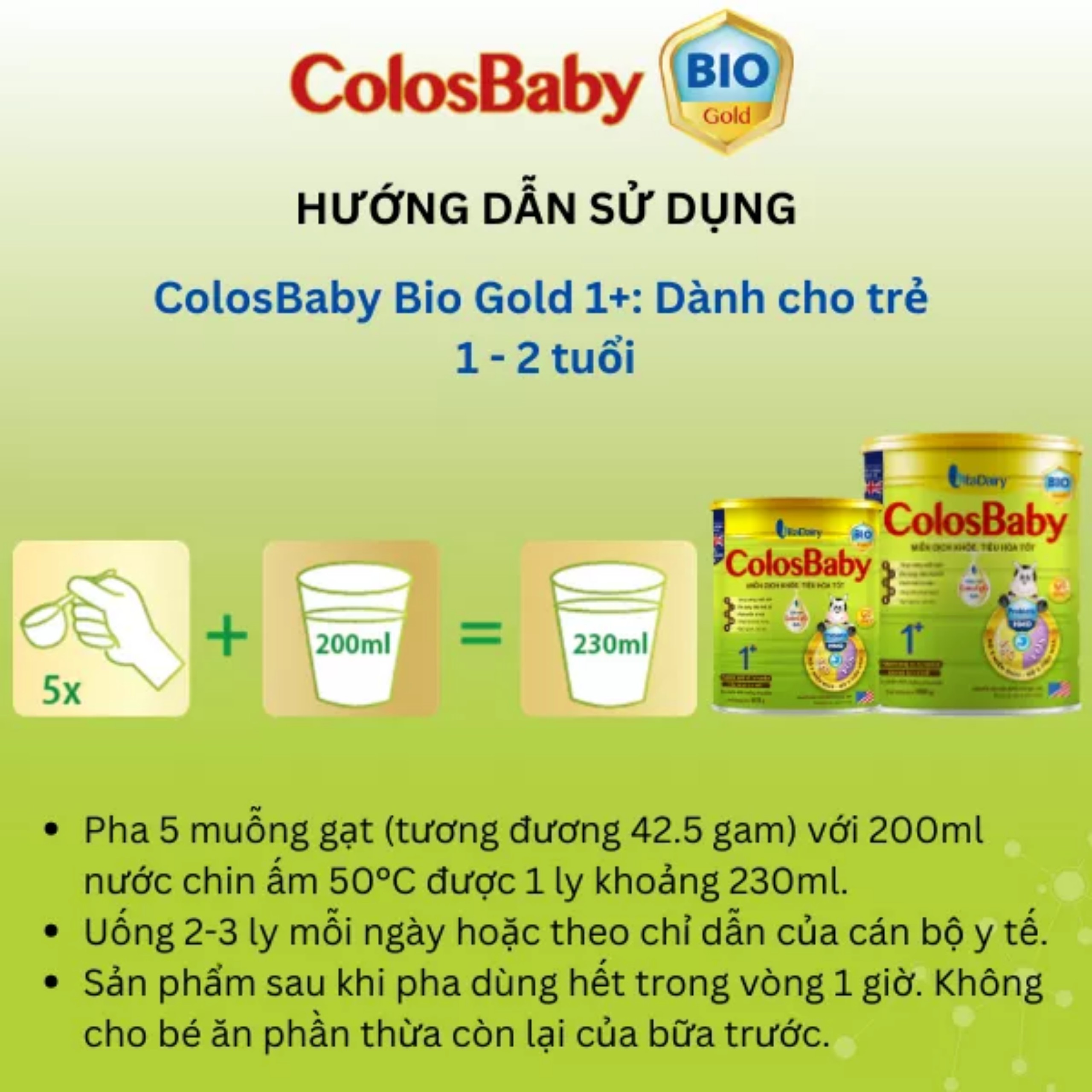 (HSD T3-2028) (Quét Mã QR Tích Xu) Sữa Bột Vitadairy Colosbaby Bio Gold 1+ 800gram/lon.