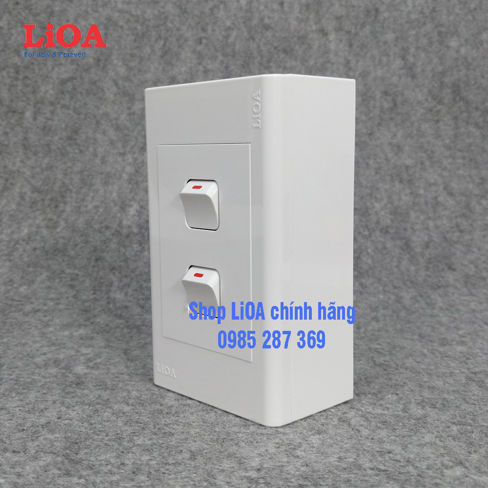 Combo 2 công tắc điện 1 chiều + mặt lỗ vuông LiOA - Lắp nổi