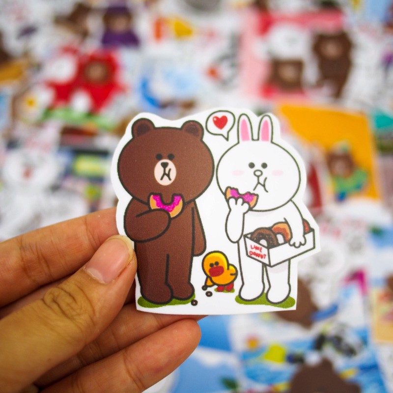 sticker Gấu Thỏ Line set 30 đến 100 Brown and Cony hình dán có ép lụa