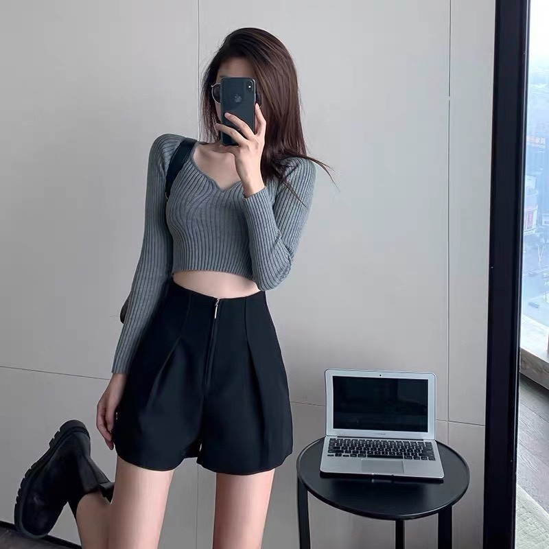 Quần đùi nữ đi chơi lưng cao khóa trước,quần shorts nữ cạp cao mặc đi chơi, quần đùi nữ  đẹp lưng cao vải quần tây lên phom tôn dáng