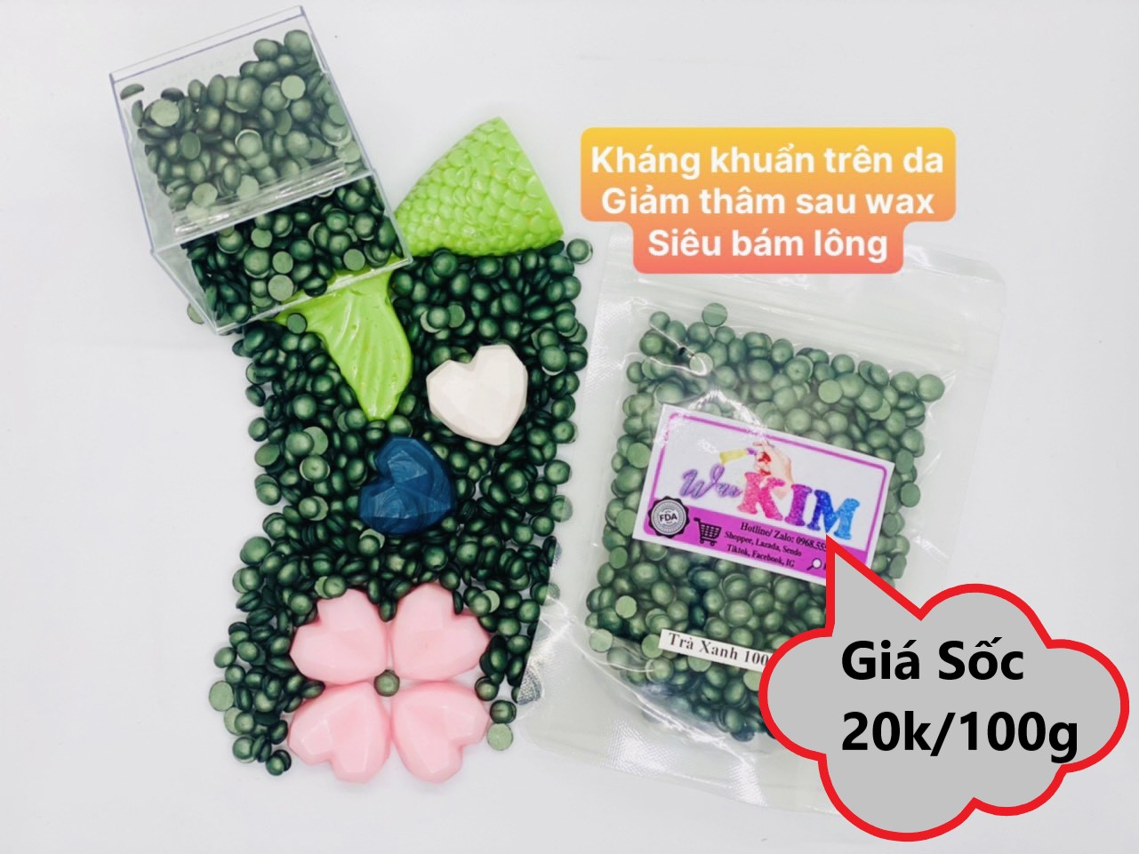 Sáp wax lông Siêu bám lông Hard wax beans Bluezoo 100g