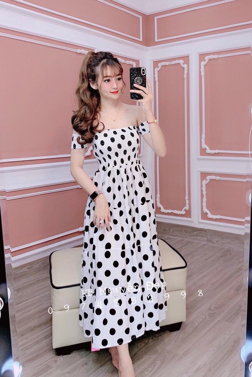 Đầm voan lụa cao cấp chấm bi hàng cap cấp lđ 260519