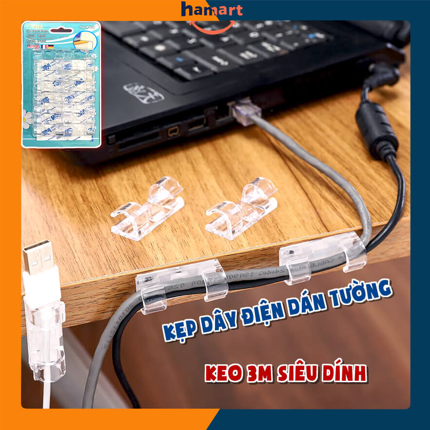 Bộ 20 Kẹp Dây Điện Dán Tường Thông Minh Keo 3M Nẹp Cố Định Dây Điện Chống Rối
