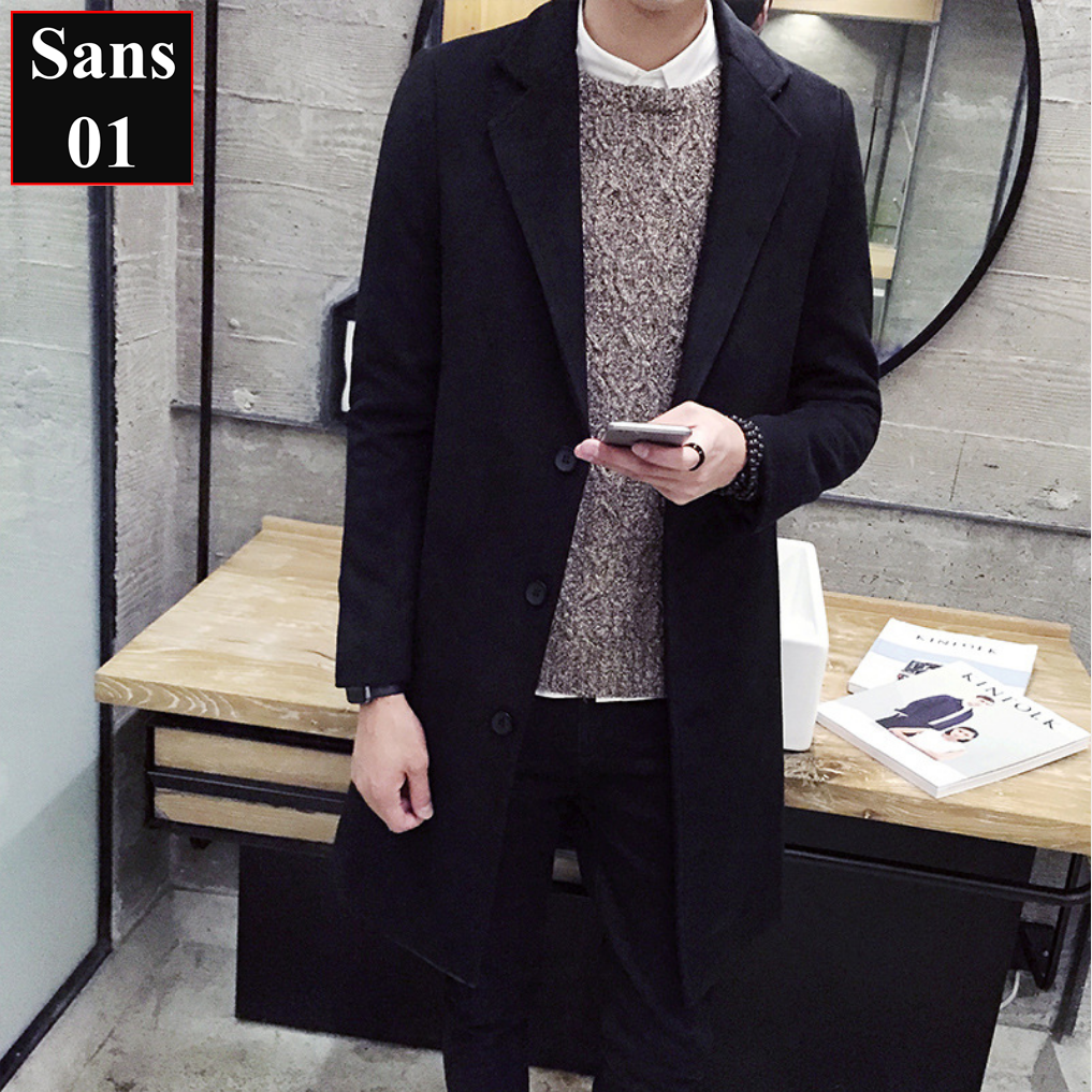Áo măng tô nam dáng dài Sans01 khoác dạ hàn quốc blazer mangto giá rẻ đen xanh vàng size S M L XL bigsize 2XL 3XL 4XL 5XL trech coat men