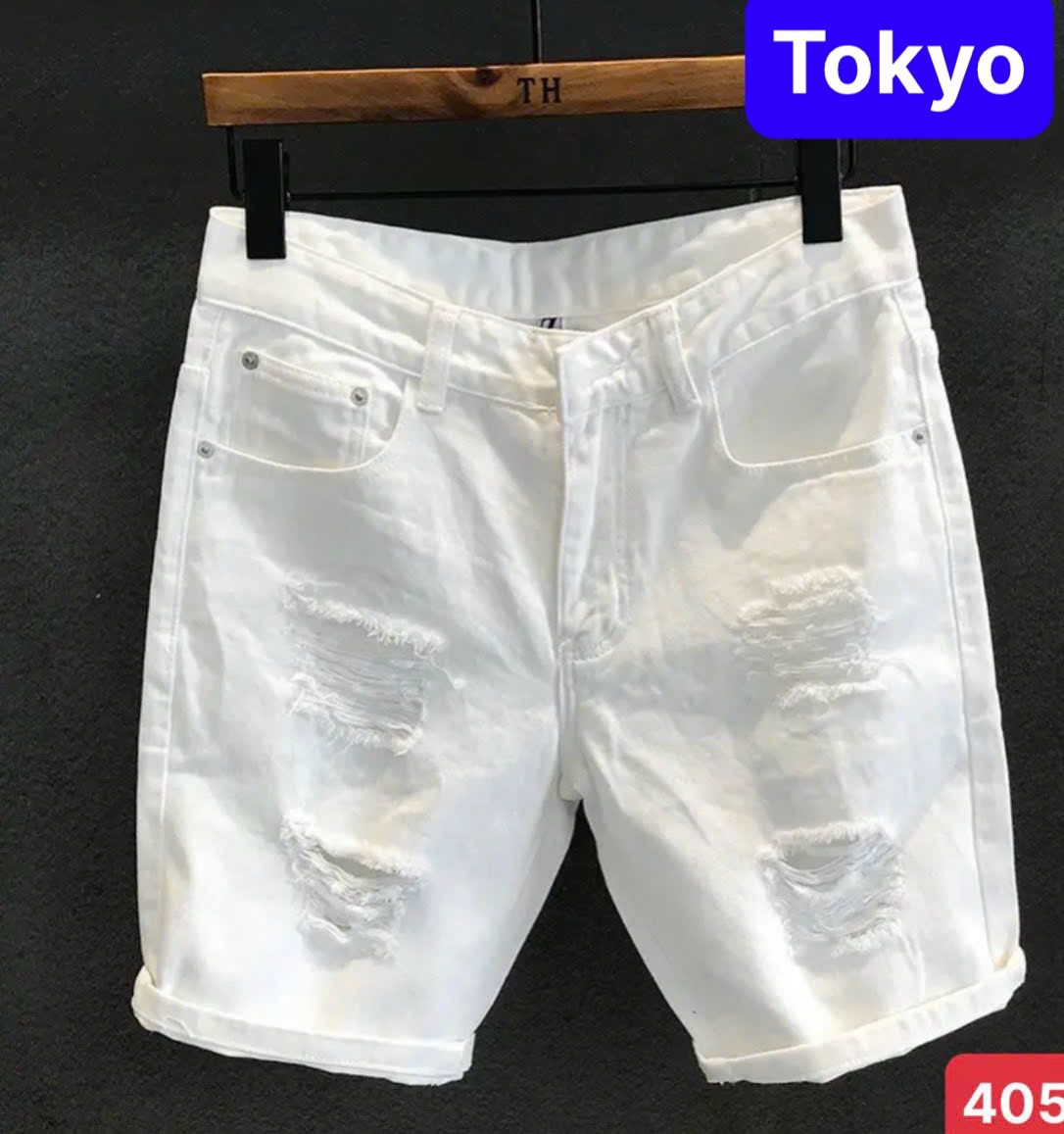 Quần sọt short lửng jean nam chất bò đen trắng thêu chữ wash rach phong cách sành điệu vip - tokyo fashion