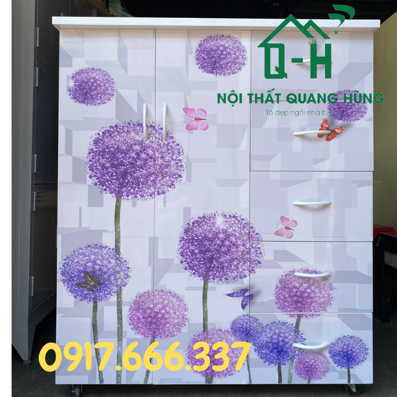 TỦ NHỰA ĐÀI LOAN 2 CÁNH 5 NGĂN IN 3D  HOA BỒ CÔNG ANH
