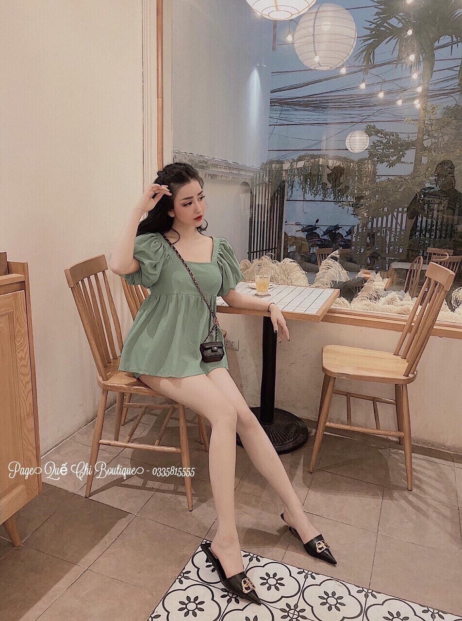 Sét bộ đùi voan phối áo babydoll cổ vuông tươi trẻ TTSA0472