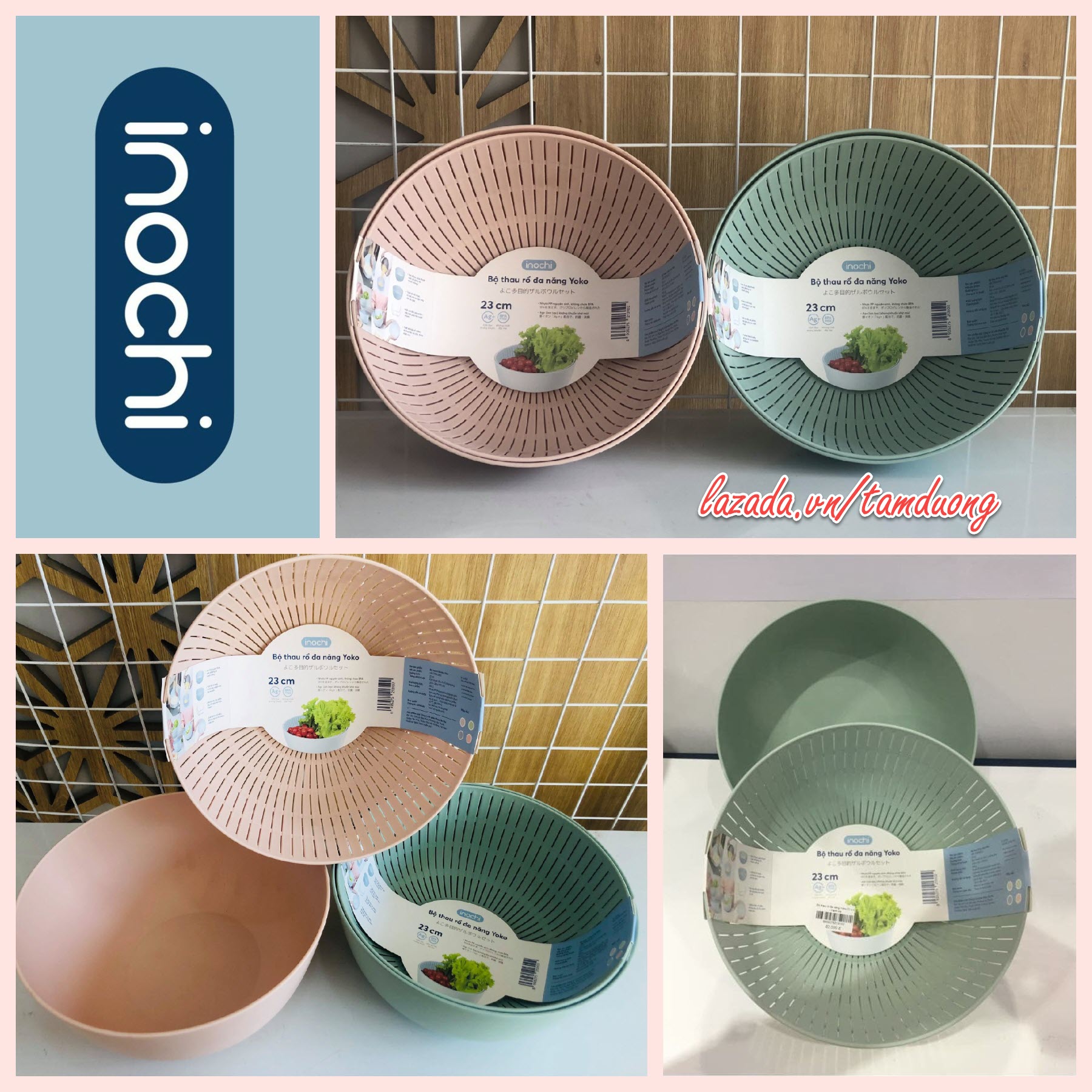 Bộ thau rổ đa năng inochi 23cm (phong cách tiêu chuẩn Nhật) [HCM-Giao hoả tốc 2h]
