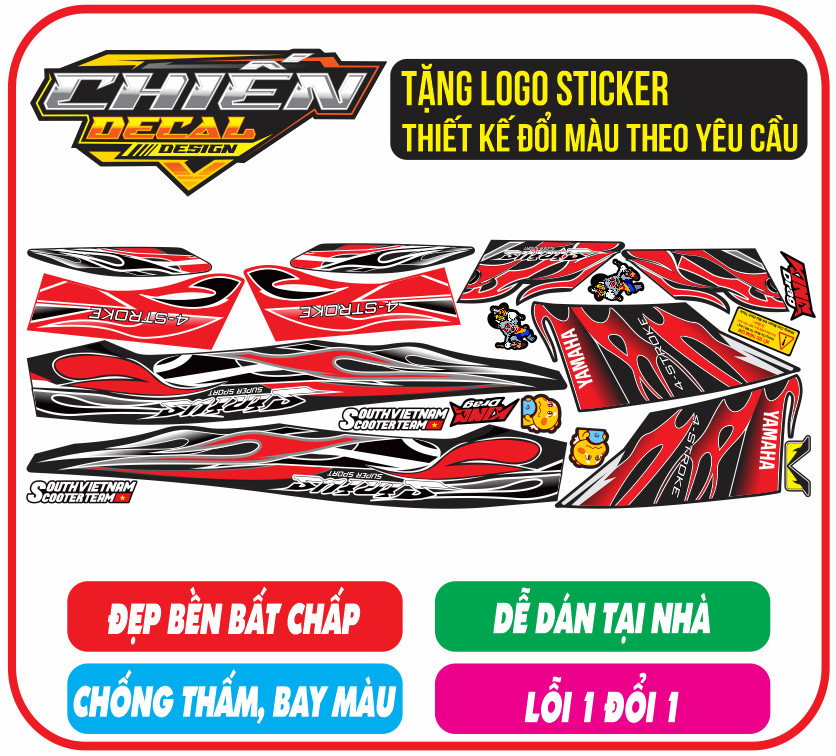 Tem rời sirius rc mẫu tem lửa đen đỏ - tem lửa chế sirius rc 110cc- 50cc (tem 3 lớp đẹp - bền)