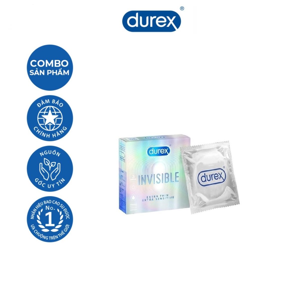Bao cao su Durex Invisible Extra Thin Extra Lubricated 1 Hộp 3 Bao