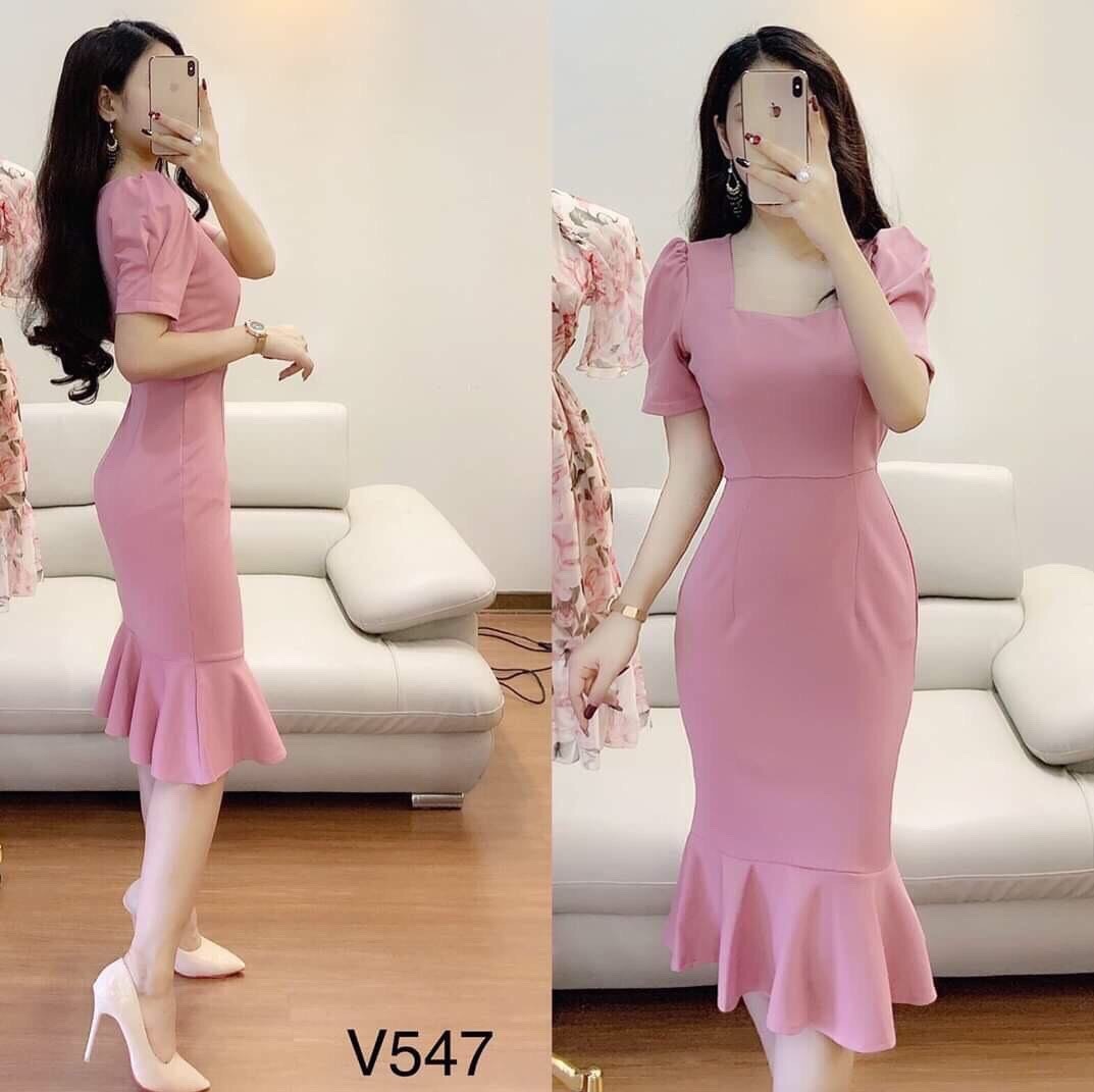 Đầm nữ body cổ vuông ôm dáng đuôi cá