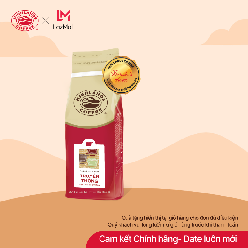 Cà phê rang xay Truyền thống Highlands Coffee 1Kg. Quà (nếu có) hiển thị tại giỏ hàng, khách kiểm tra kĩ nhé