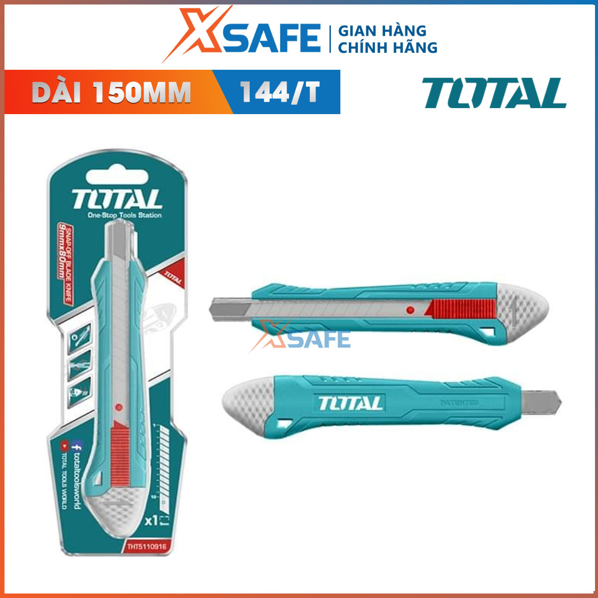 Knives high-grade paper Total THT5110916 auto lock, push button flat, with 1 blade length 150mm. Plastic Rigid paper cutting sheave tape glue container cover Carton distribution genuine xsafe