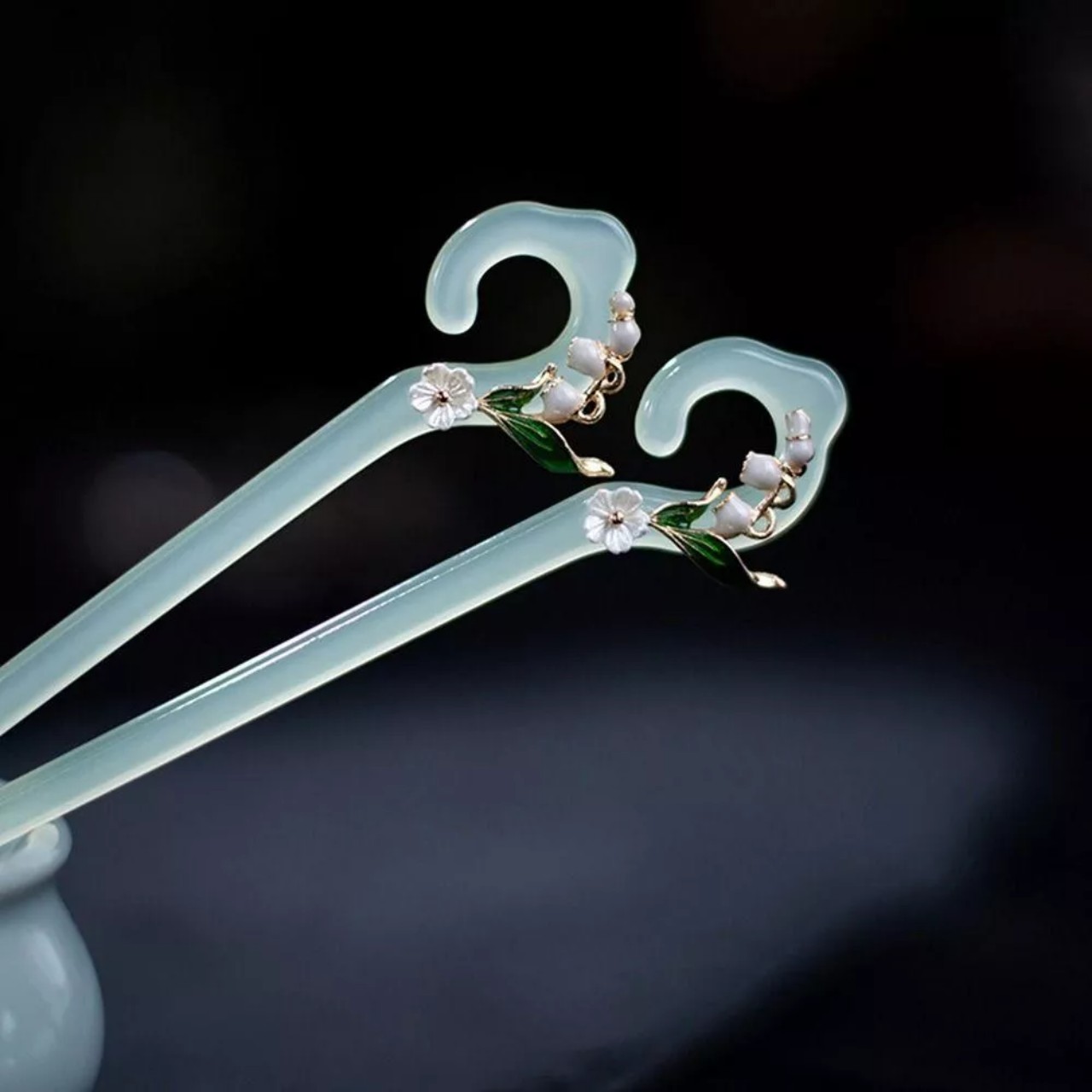 White Orchid antique hairpin