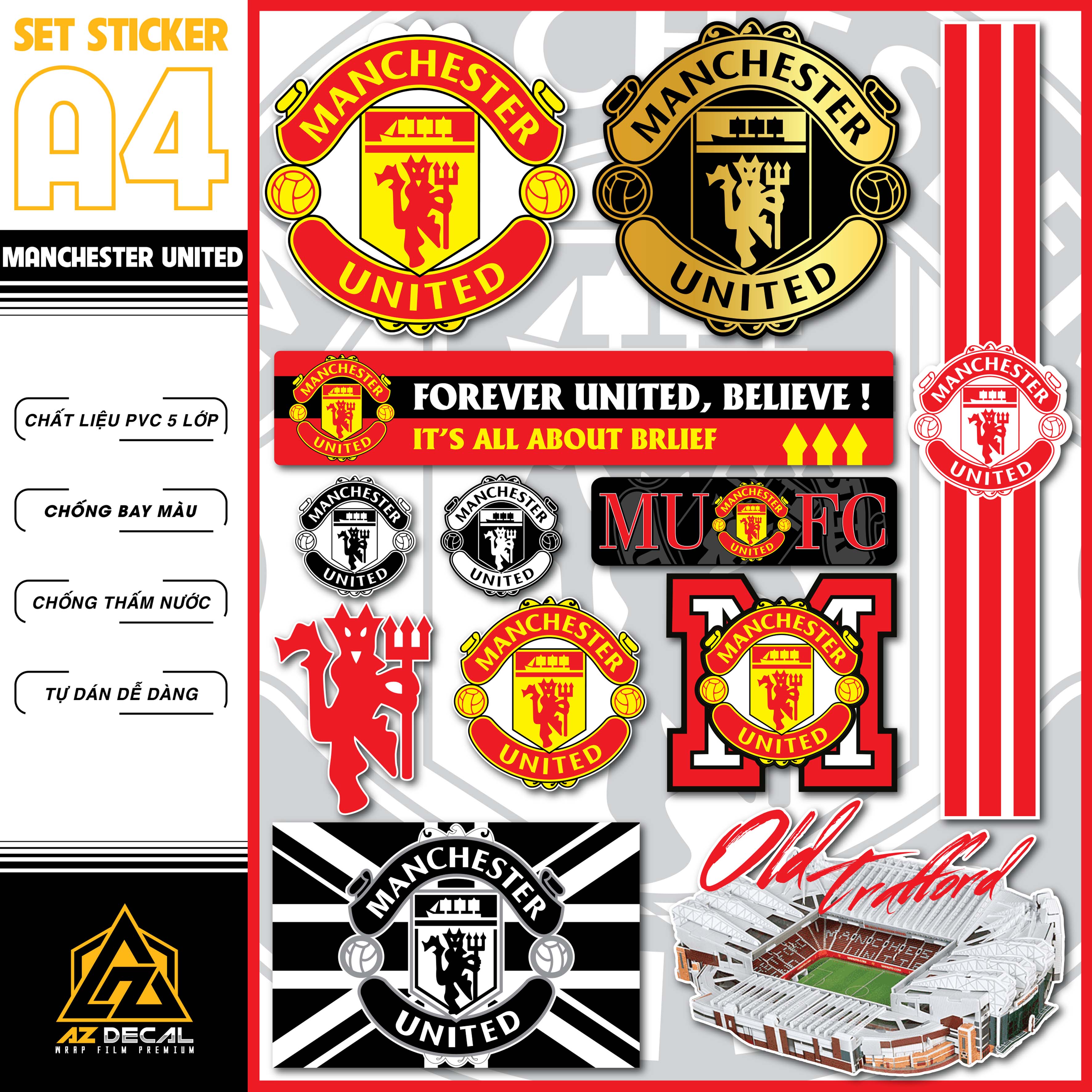 Sticker Bóng Đá Manchester United Dán Tem Xe, Dán Nón, Điện Thoại, Laptop
