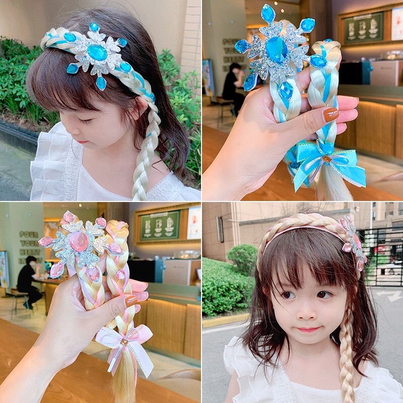 Bờm tóc giả Elsa gắn vương miện cho bé