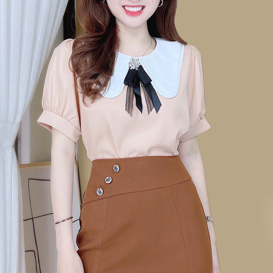 Áo sơ mi công sở nữ cổ tròn oval freesize CHUU A8013