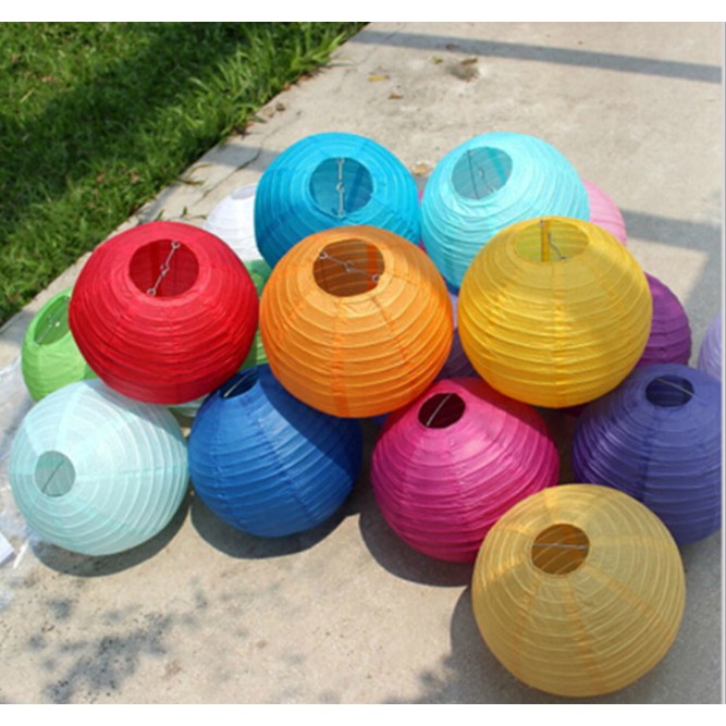 Đèn Lồng Giấy Lụa Tròn 30Cm - Nhiều Màu Trang Trí Lễ Hội