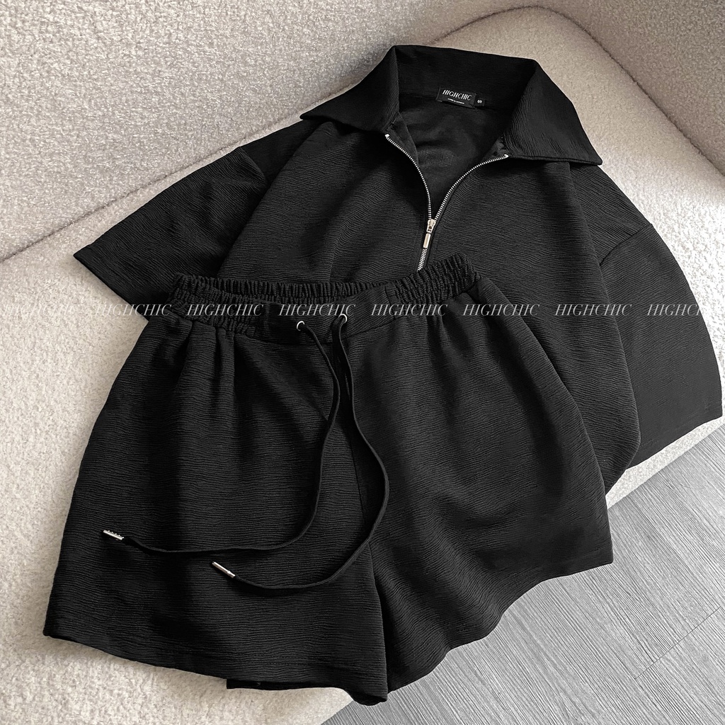 HIGHCHIC - ALL-BLACK SET SHORT VERSION - HIGHCHIC - Gấm mềm dập gân