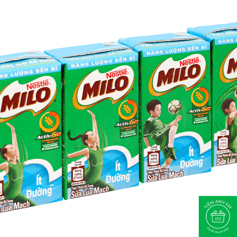Lốc 4 hộp thức uống lúa mạch uống liền ít đường Milo Active Go 115ml