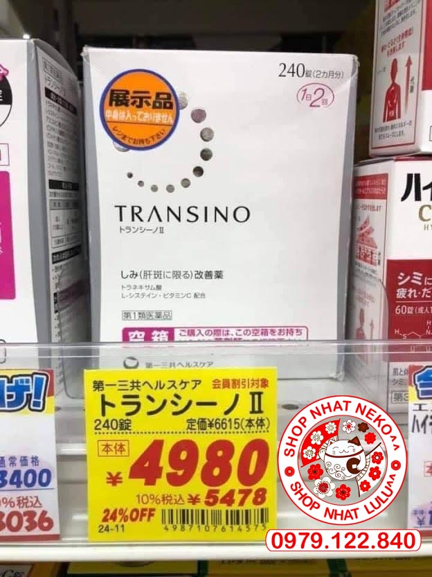Transino 240 viên uống giảm nám, tàn nhang, trắng sáng, đẹp da Nhật bản