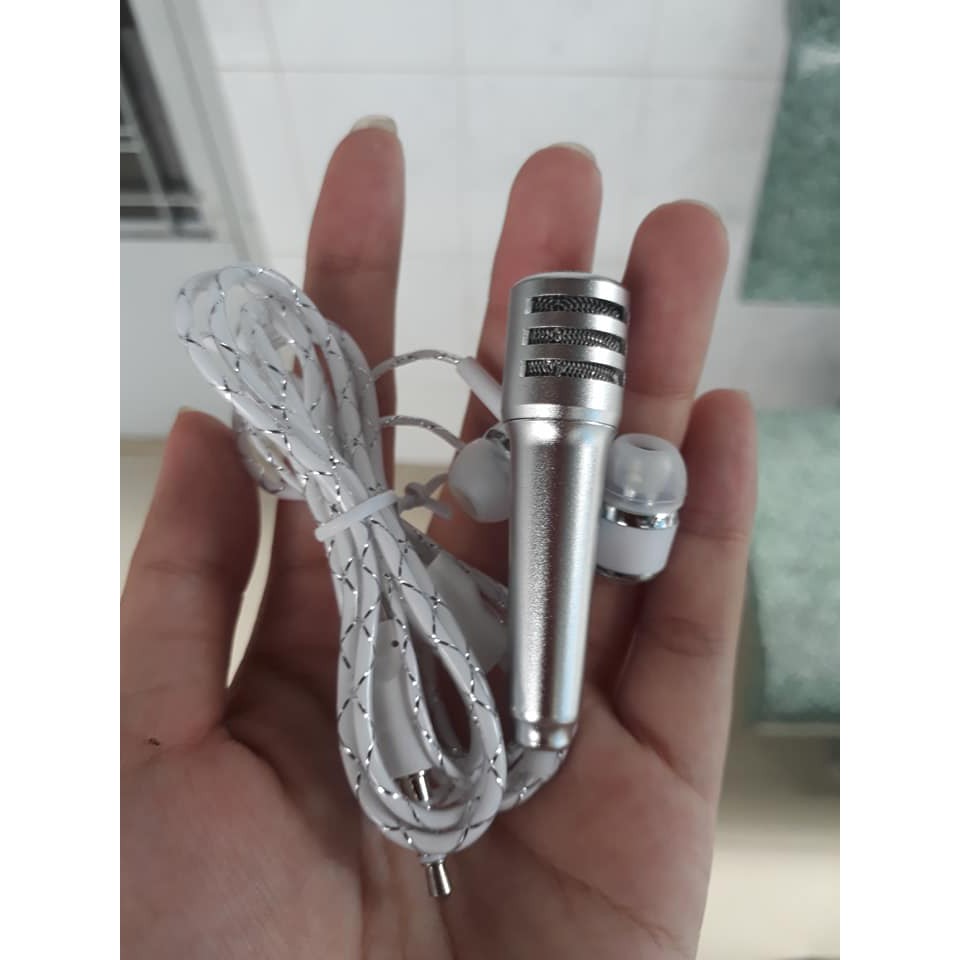 Micro mini kèm tai nghe hát karaoke cho điện thoại / máy tính