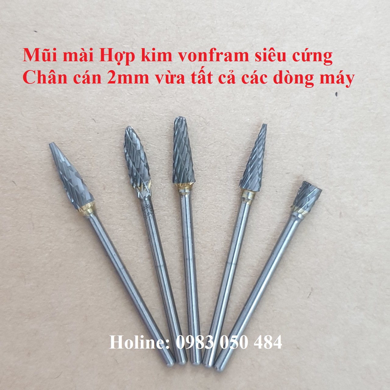 5 mũi mài khắc phay gỗ vonfram chân cán 2mm đầu 6ly (2x4mm) dùng cho máy mài đa năng - mũi mài hợp kim thép siêu cứng mài cả sắt