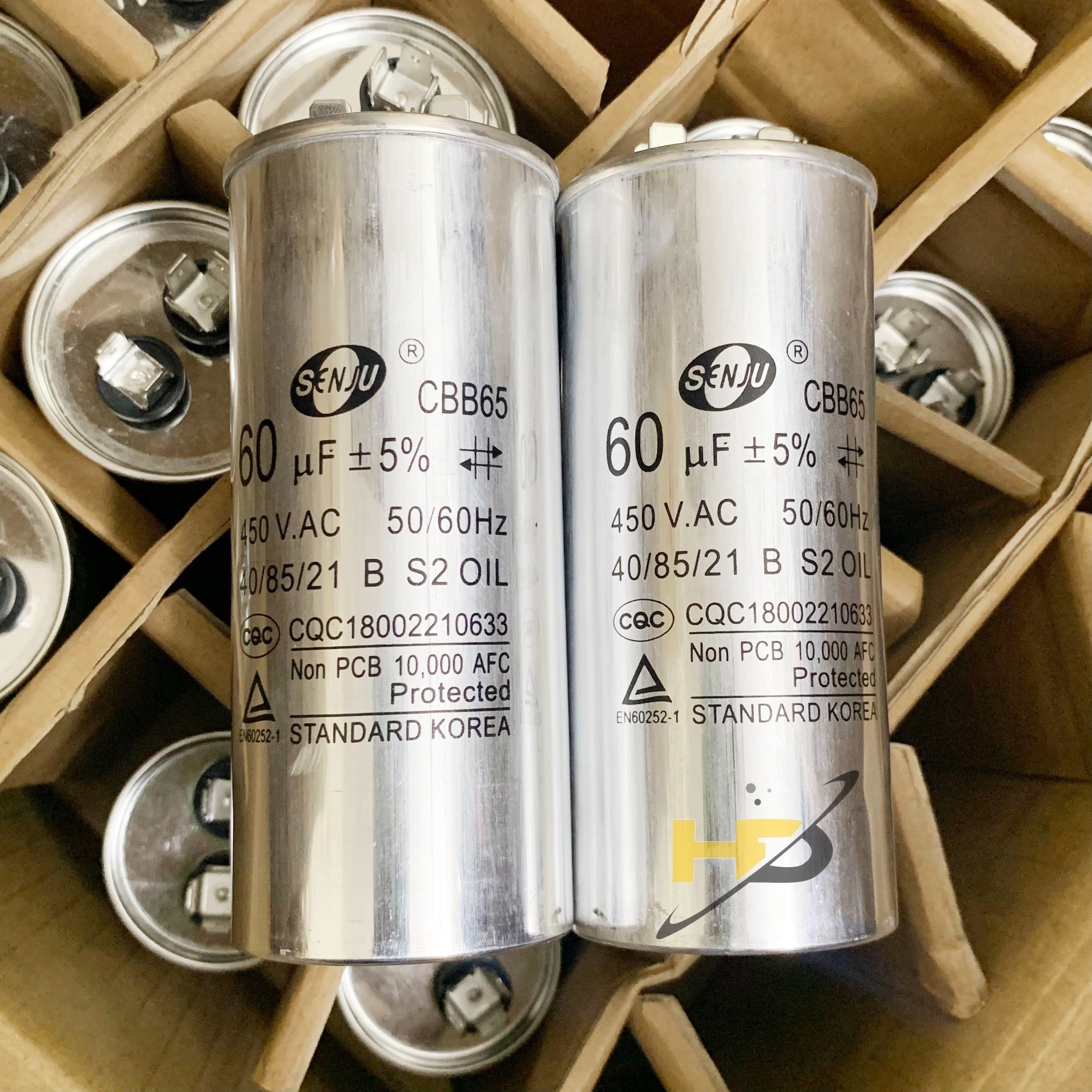 Tụ cbb65 450vac các loại 25uf 30uf 35uf ... 60uf senju vỏ nhôm dùng cho điều hòa, máy lạnh
