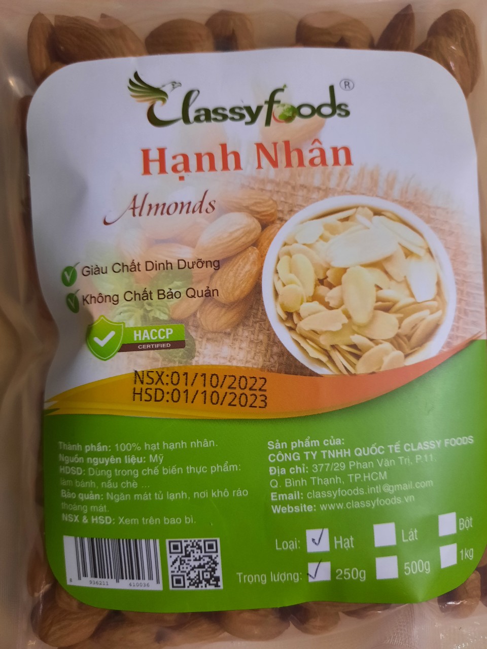 Hạnh nhân Mỹ ( Clasyfoods) làm bánh