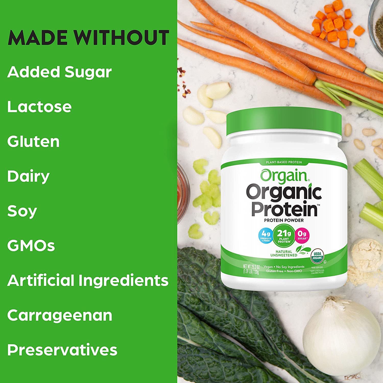 Bột đạm thuần chay hữu cơ Orgain Organic Plant Based Protein Powder không ngọt 720g