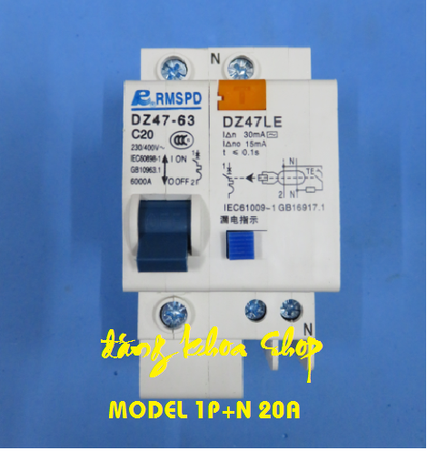 Aptomat chống giật 1P + N, dòng điện: 20A