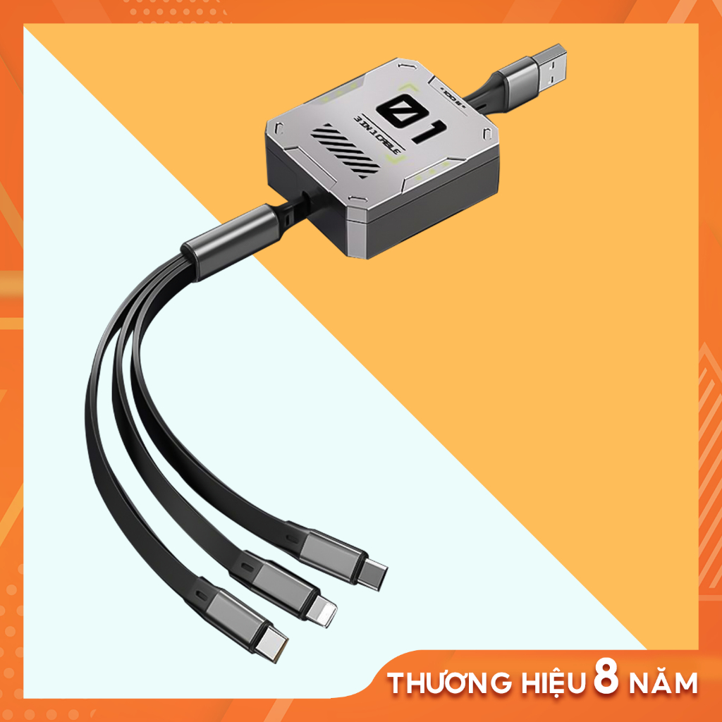 Cáp 66w sạc nhanh 3 trong 1, cáp sạc nhanh rút gọn hình hộp