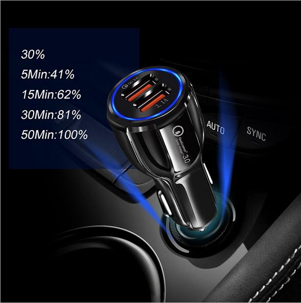 Tẩu sạc ô tô QC3.0 2 cổng USB 5V/3A sạc siêu nhanh LED viền tẩu sạc nhanh ô tô củ sạc nhanh dành cho ô tô