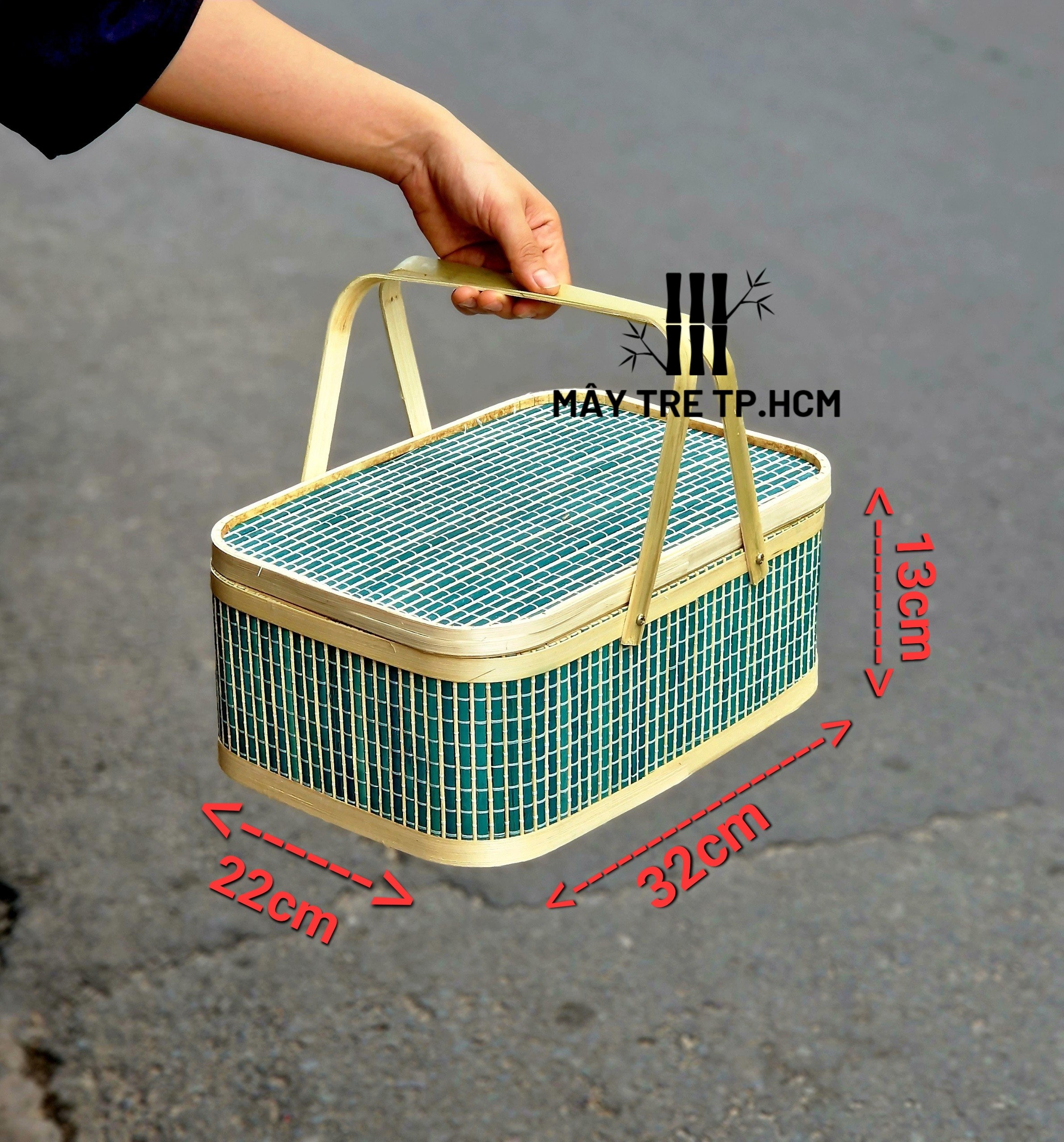 Hộp quà tặng quà bằng mây tre cao cấp,hộp quà tre mành xanh, đựng quà tết, quà biếu tặng sang trọng