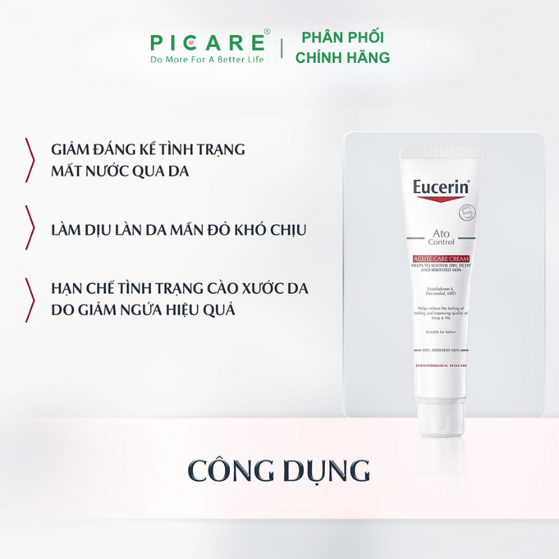 [GIẢM 20K ĐƠN 399K] Eucerin  Kem dưỡng giảm ngứa đỏ da  Ato Control Acute Care 40ml