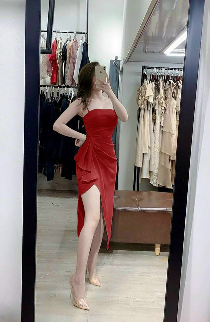 Đầm body 2 dây xẻ đùi-QH #damnu