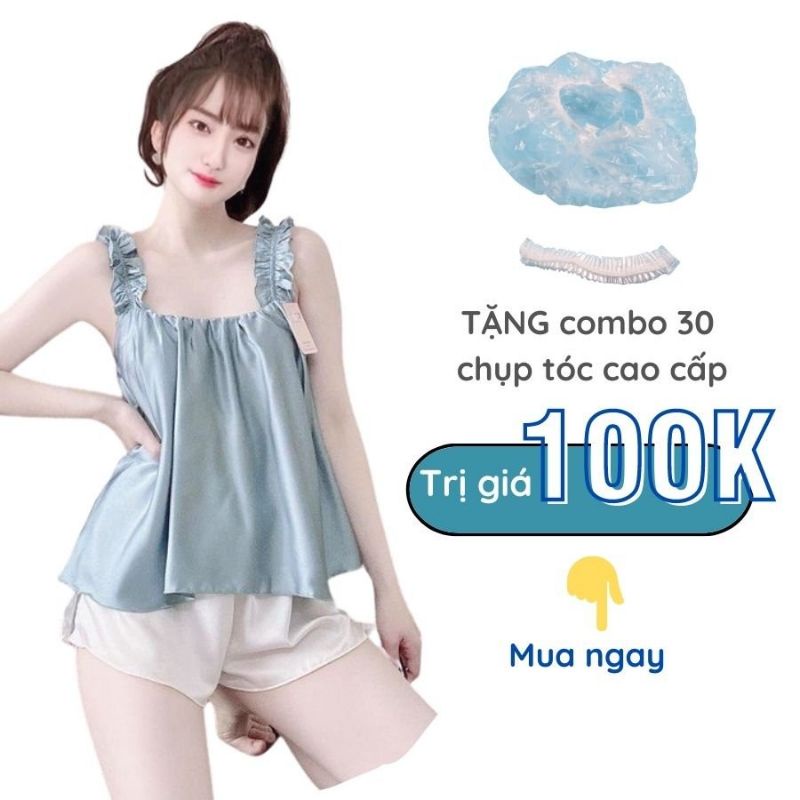 Đồ bộ nữ cộc tay mặc nhà Bộ đùi lụa 2 dây nữ